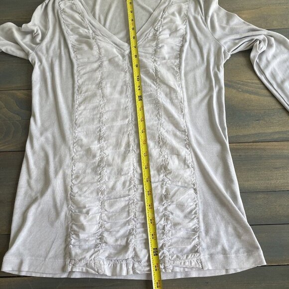 XCVI Sheer Front Legenlook V-Neck Top Long Sleeve - Gray Womens Size L (J6) - Picture 15 of 15